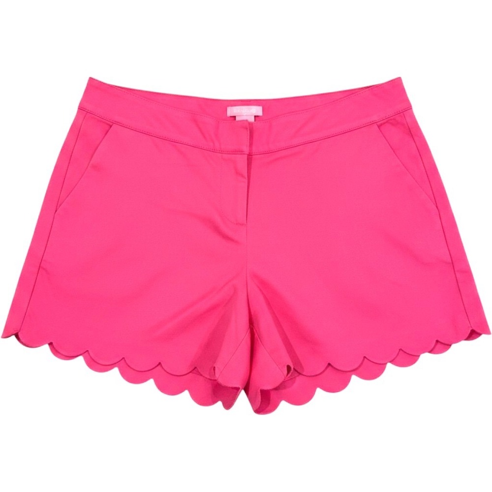 Isaac Mizrahi New York Hot Pink Scalloped Hem Shorts Womens 14 Preppy Stretch